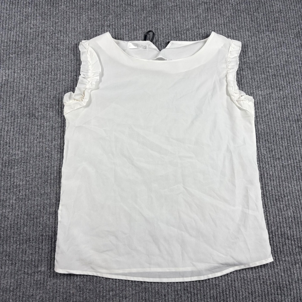 Womens Tank Top Womens S White Ruffle Sleeve Blouse Top with Back Ribbon Tie
